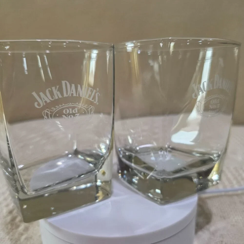 Jack Daniels Old No. 7 Tennessee Whiskey Square Bottom Old Fashioned Glass x 2